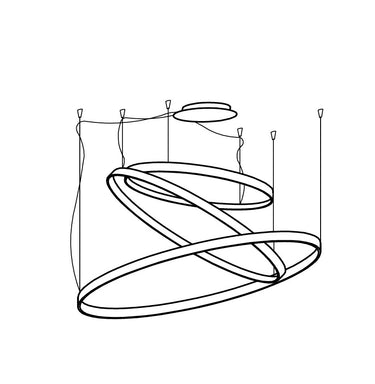 Sospensione circolare composta da tre cerchi. 39 + 52 + 640 completo di contenitore e alimentatore da 150W